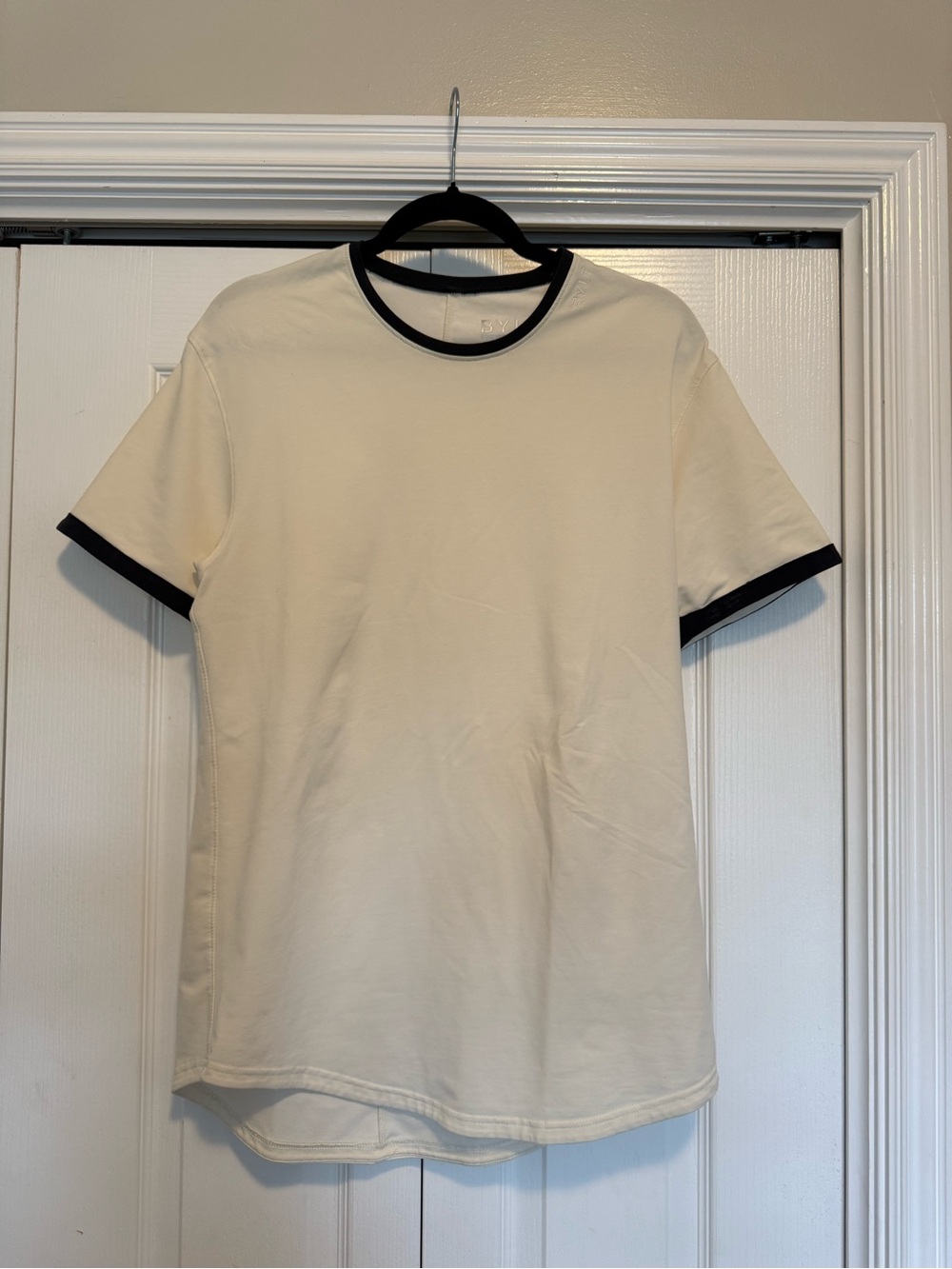 BYLT Basics Cream Short Sleeve Ringer Tee with Black Trim